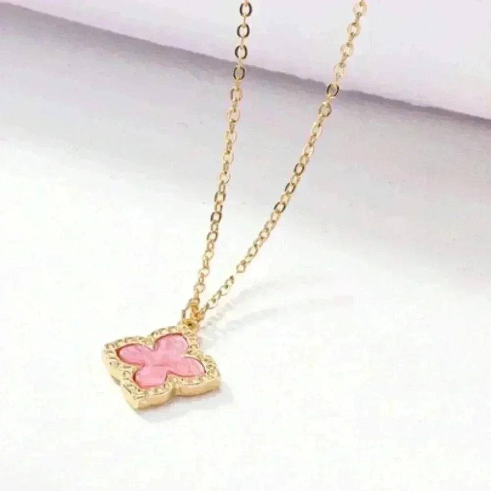 Pink Clover Pendant on 18k Gold Filled Necklace